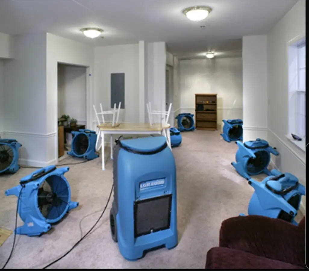Air movers and dehumidifier setup for Water Damage Restoration in Fruitport